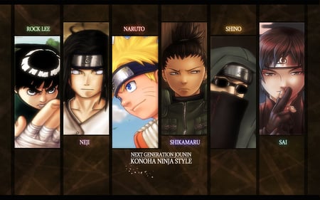 Next Generation Jounin - sai, shikamaru, naruto, lee, neji, shino