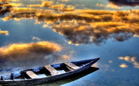 lonely boat - sky, lonely, blue, water, boat