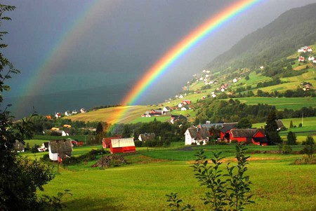 Rainbow - picture, rainbow, houses, beautiful