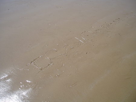 Message in the sand. - beach, writing, wet, sand, shine