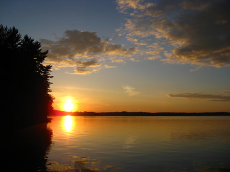 June Sunset in Northern Ontario - sky, lake, trees, sunset