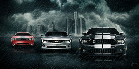 Dodge, Chevrolet and Ford - challanger, cars, mustang, muscle, dodge, ford, chevrolet, camaro