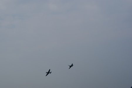 eurofighter typhoon and spitfire - britain, memorial, of, raf, typoon, battle, and, eurofighter, awesome, flight, spitfire