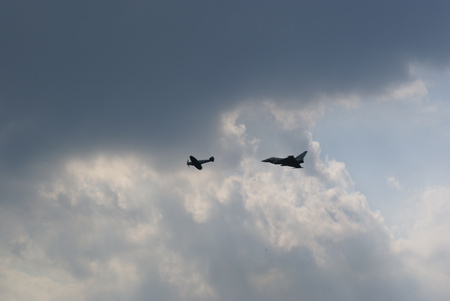 eurofighter typhoon and spitfire - spitfire, typoon, awesome, memorial, and, eurofighter, battle, of, britain, flight, raf