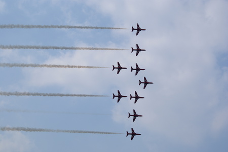 Red Arrows - hill, aerobatic, biggin, redarrows, hawk, red, display, 2010, arrows, raf