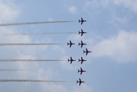 Red Arrows - hill, aerobatic, biggin, redarrows, hawk, red, display, 2010, arrows, raf