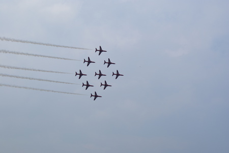 Red Arrows - hill, aerobatic, biggin, redarrows, hawk, red, display, 2010, arrows, raf