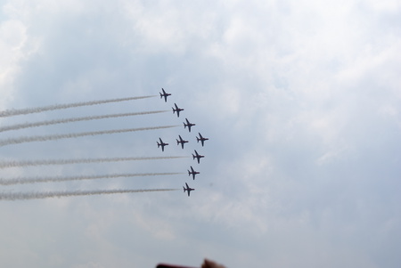 Red Arrows - hill, aerobatic, biggin, redarrows, hawk, red, display, 2010, arrows, raf