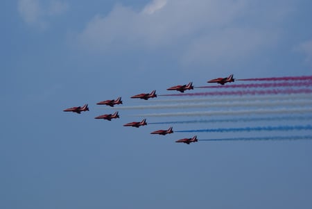 Red Arrows - hill, aerobatic, biggin, redarrows, hawk, red, display, 2010, arrows, raf