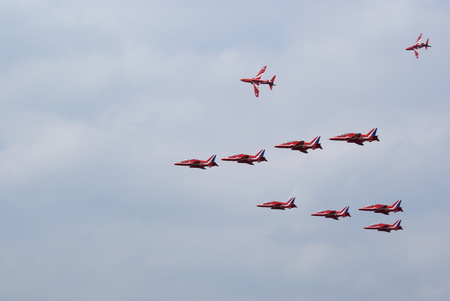 Red Arrows - hill, aerobatic, biggin, redarrows, hawk, red, display, 2010, arrows, raf