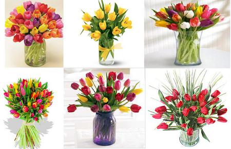 tulips - colorful, tulips, collage, vase