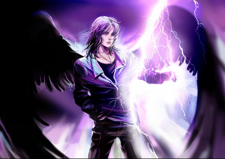 Light_Ambus - boy, anime, lightning, wings