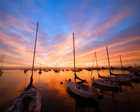 Sunset Marina - docked, boats, marina, sunset, sea