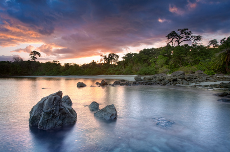 Wait For Me Here - ocean, sunset, trees, rocks