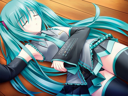 Hatsune Miku - hatsune miku, asleep, skirt, sexy, girl, twintail, hatsune, sleep, beautiful, miku, cute