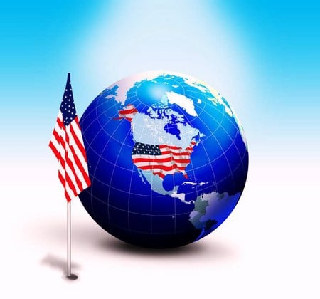 Celebrating the U.S.A. - map, white and blue, globe, red, united states of america, flag