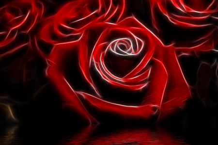 Fractal, Roses - red, roses, bloom, love, romance