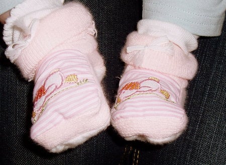 Great Grandaughters Bootees, - bootees, pink, baby, feet