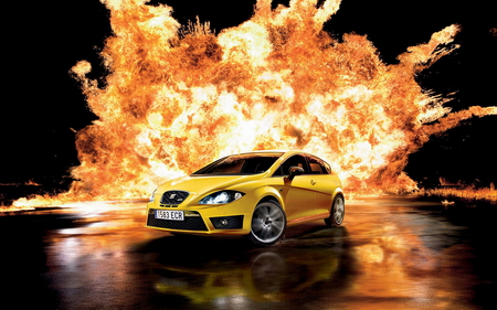 Seat - beauty, yellow-car, seat, cars, black, fire, flame orange, car, yellow, beautiful