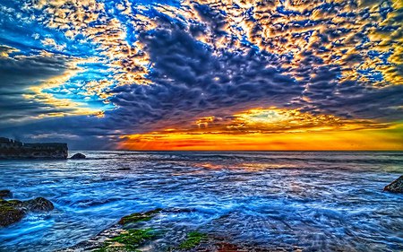 Sky Of Wonder - beauty, sky, ray, sunset, sea, wave