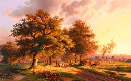 nature painting - trees, nature, animals, painting