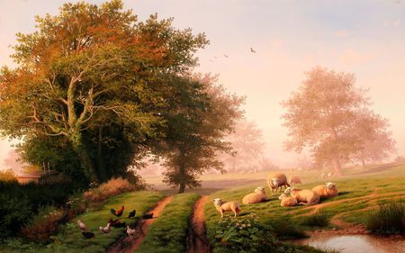 nature painting - nature, painting, trees, animals