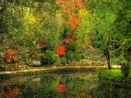 Colours-in-Autum - colours, green, park, autum, pond