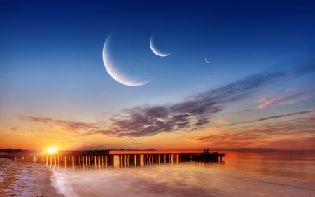 A Days End - moon, colorful, sunset, end, beautiful, sky