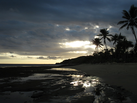 Fiji Sunset - isle, palms, sunset, nature, beach