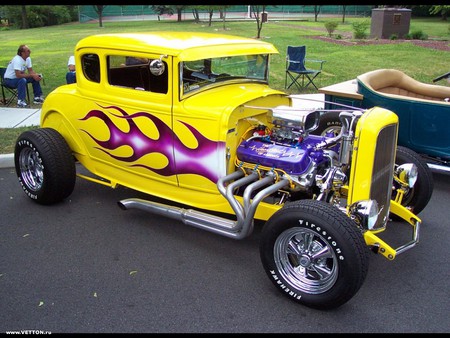 Amazing Hot Rod - hot rod, yellow, modela, flames, ford, cool