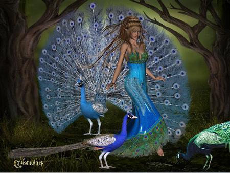 Fairy - peacock, abstract, feathers, fairy, fantasy