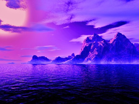 Pastel twillight - sky, glow twilight, mountain, pink, blue, water