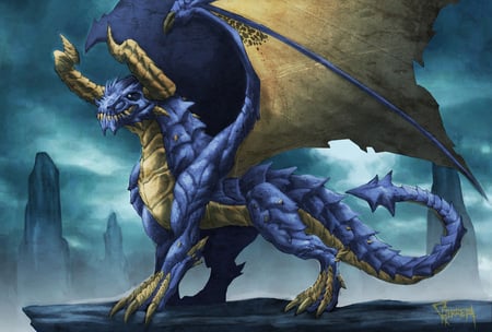 Blu Dragon - dragon, wings, proud, fantasy