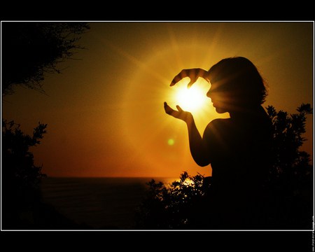 Catching rays - capturing, silhouette, girl, sun, golden