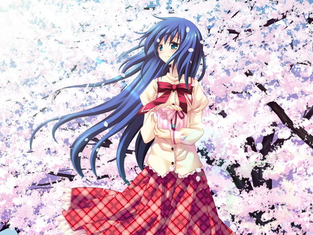 just for you - girl, gift, anime, cherry blossoms