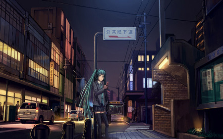 Downtown - anime, girl, night, downtown