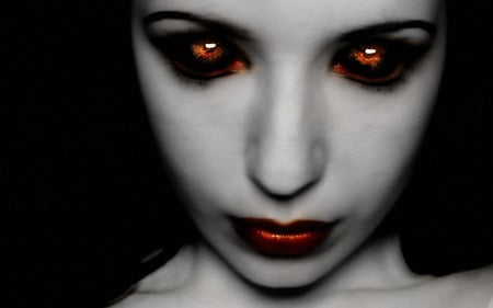 red woman - vampire, lips, woman, red, girl, eyes, face, wild