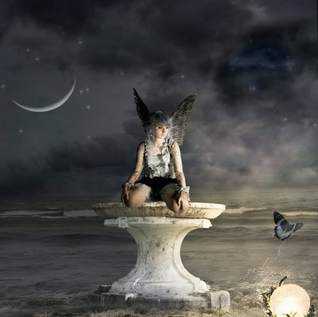 lonely - moon, dark, lonely, angel