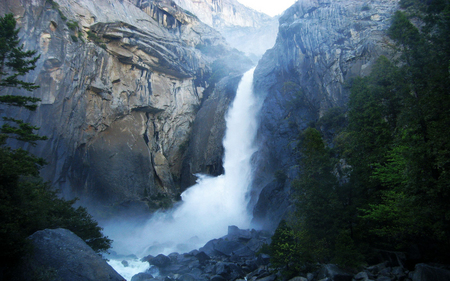 Yosemite Falls - trees, nature, waterfall, mountain