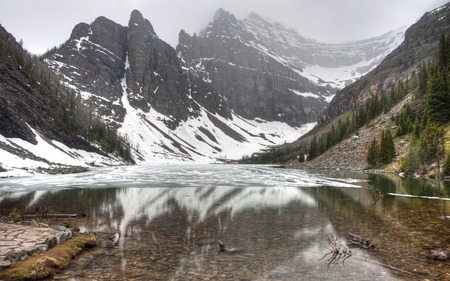 Lake Agnes - nature, lake, mountain, snow winter