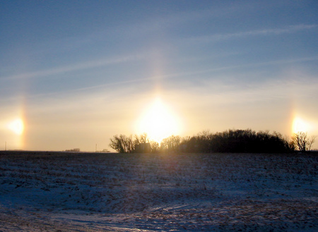 Sundogs - farmhouse, field, sunset, nature