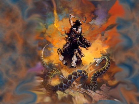 Death Dealer versus Snake - death, fantasy, dealer, snake