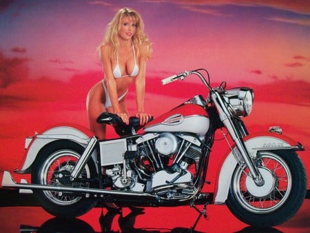 1969 Harley Davidson FLH - harley, davidson, bikini, flh, babe