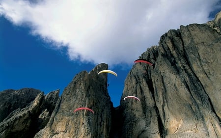 Be Free - sky, great, mountains, sport, nature, skydiving, free, beautiful, clouds, parachute