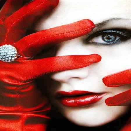 hide - lips, red, eyes, glove, ring, look