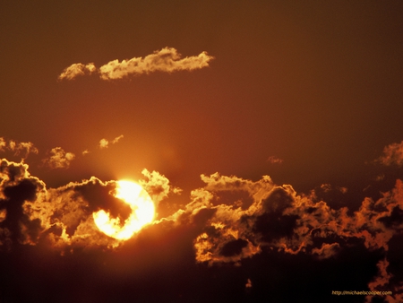 Rising - suns disk, sky, clouds, sun, sunrise