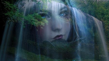 Beauty Falls - widescreen, waterfall, woman, girl, eyes, haunting, firefox persona