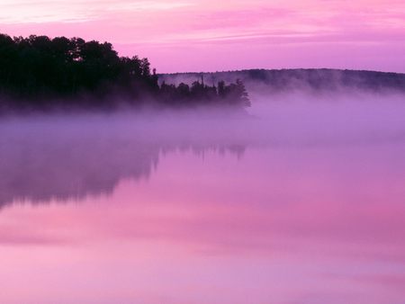 Dawn ensign lake, boundary waters, canoe area, Minnesota - lake, minnesota, ensign lake, nature, purple, boundary waters, purple mist, dawn, pink, fog