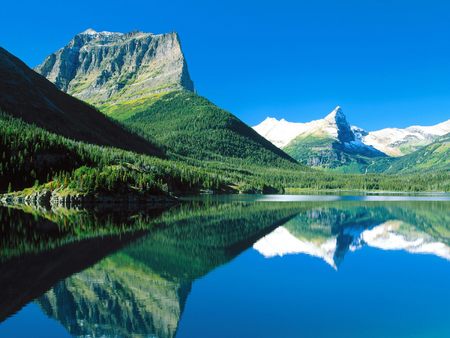 Mountain Mirrored, St. Mary Lake - lake, sky, mountain, trees, mirrored, saint-mary, montana, nature, picture, reflection, beautiful, mary lake, glacier-national-park