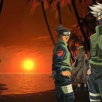 Kakashi, Iruka, 4th Hokage In The Sunset 